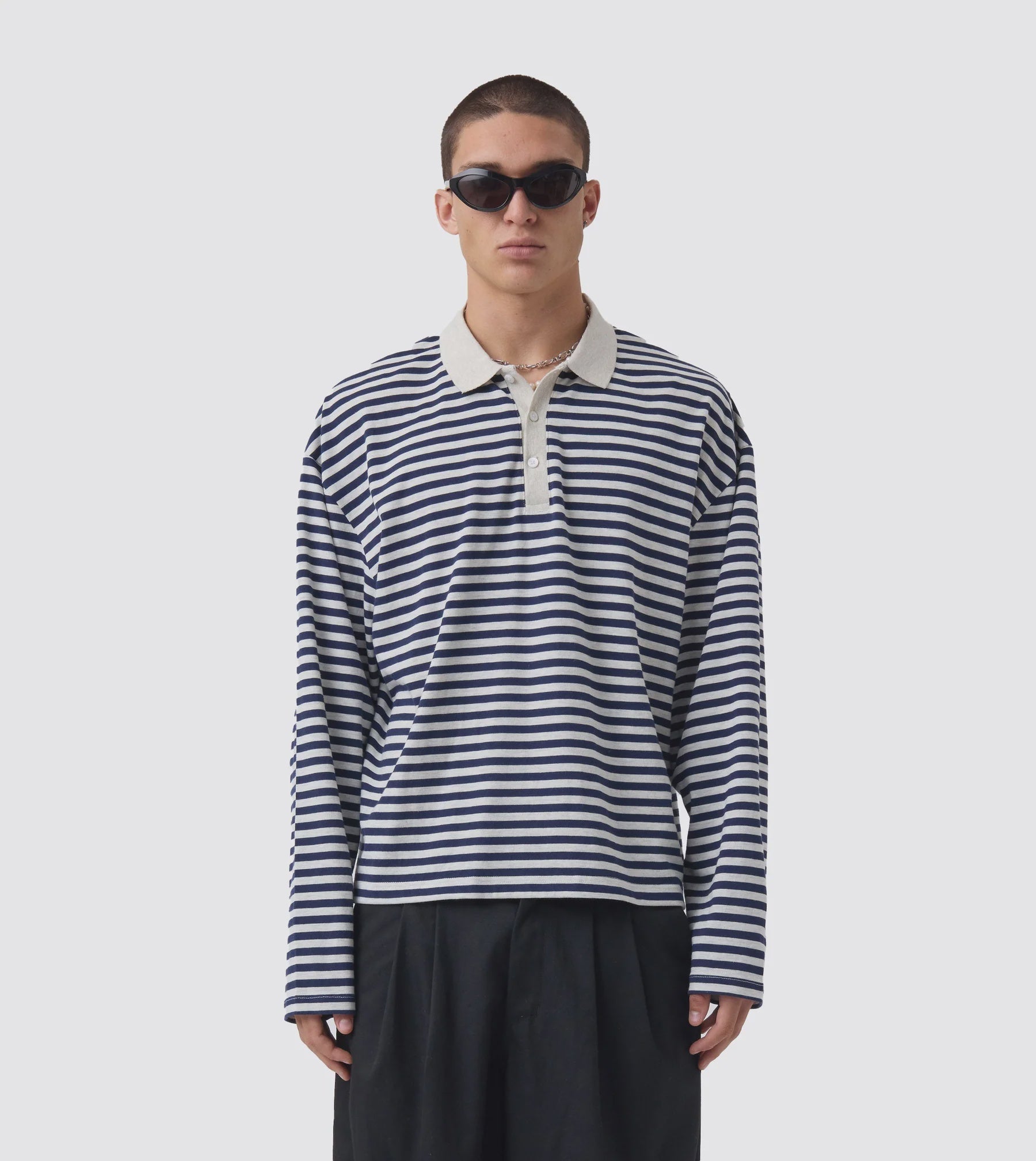 Box Crop Rugby Shirt - Navy Stripe