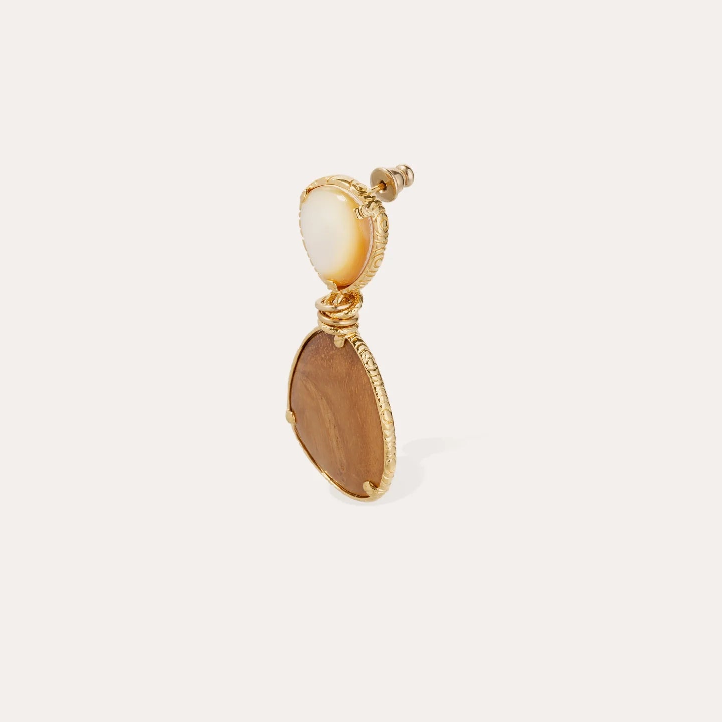 Silia Earrings - Wood & White