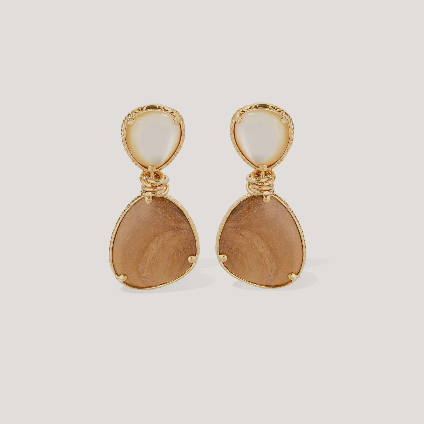 Silia Earrings - Wood & White