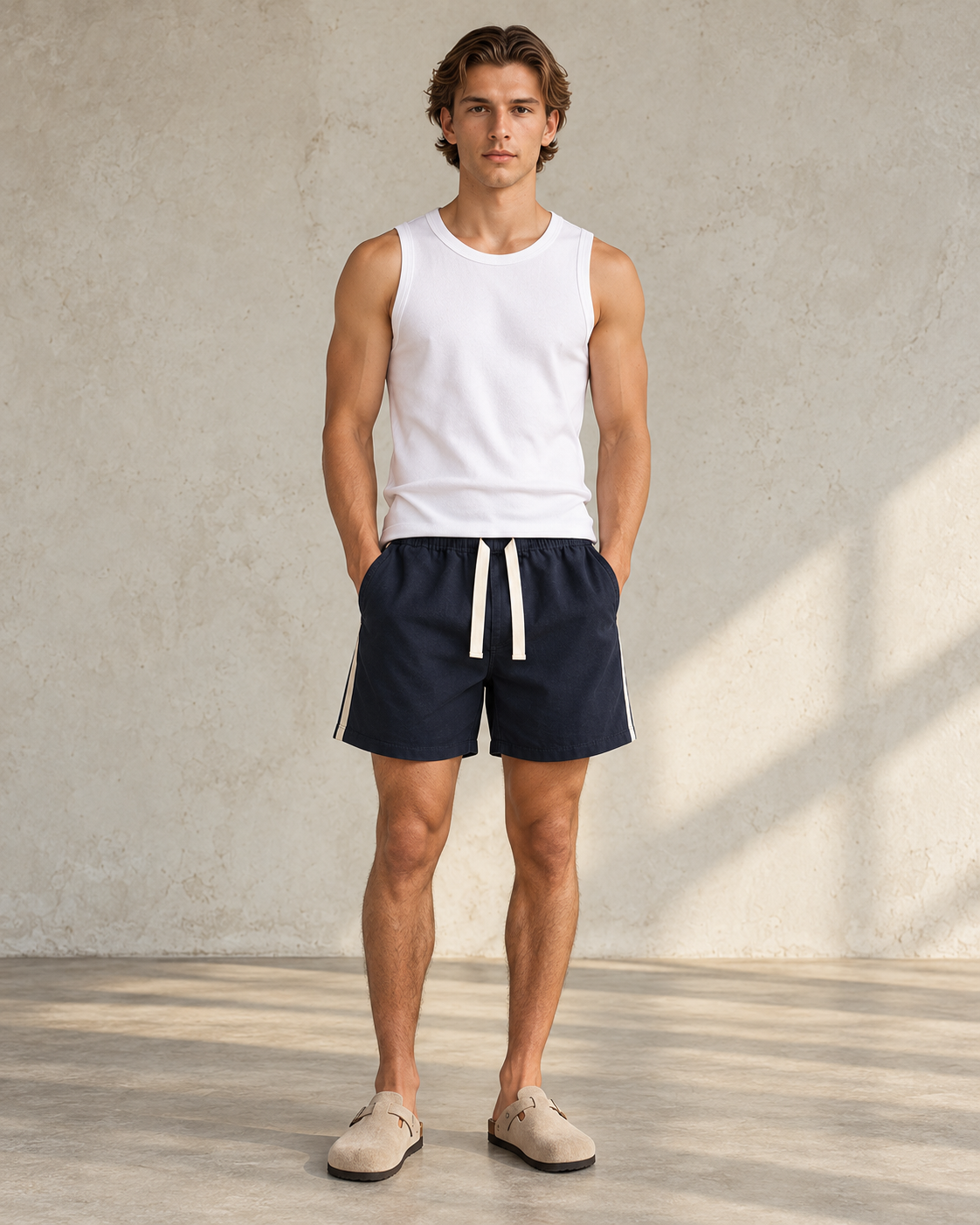 Stripe Linen Short - Midnight