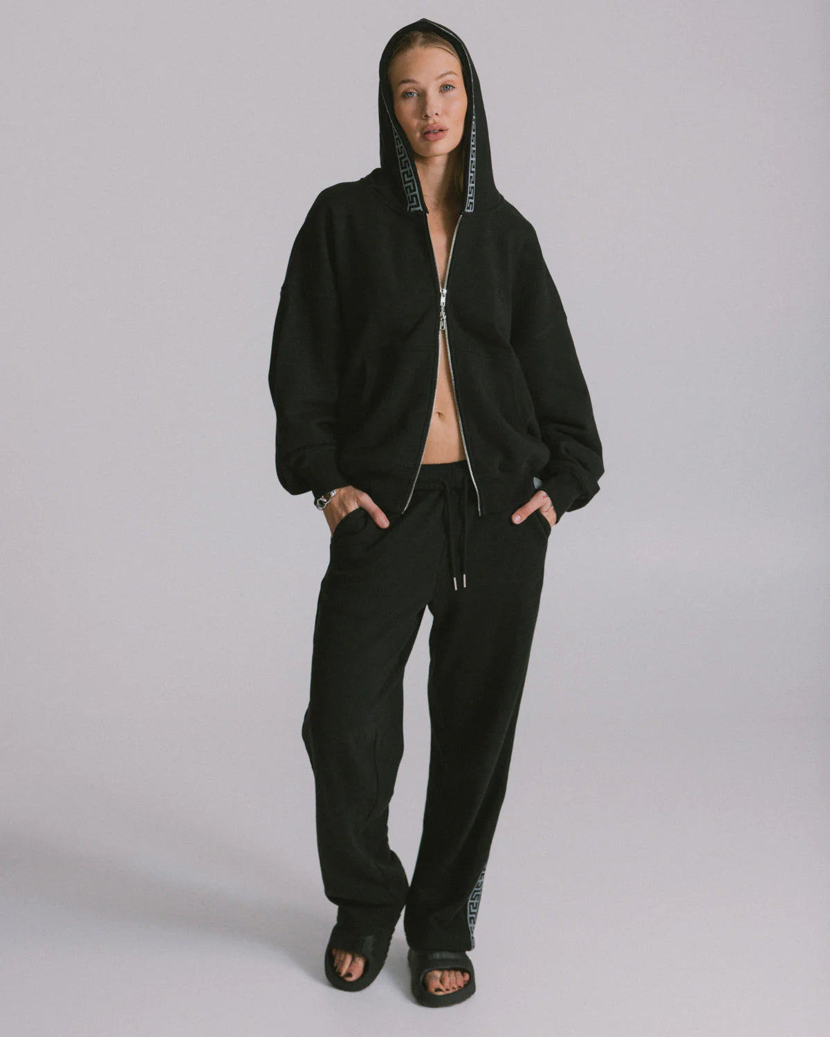 Zip Geo Hoodie - Black Fleece