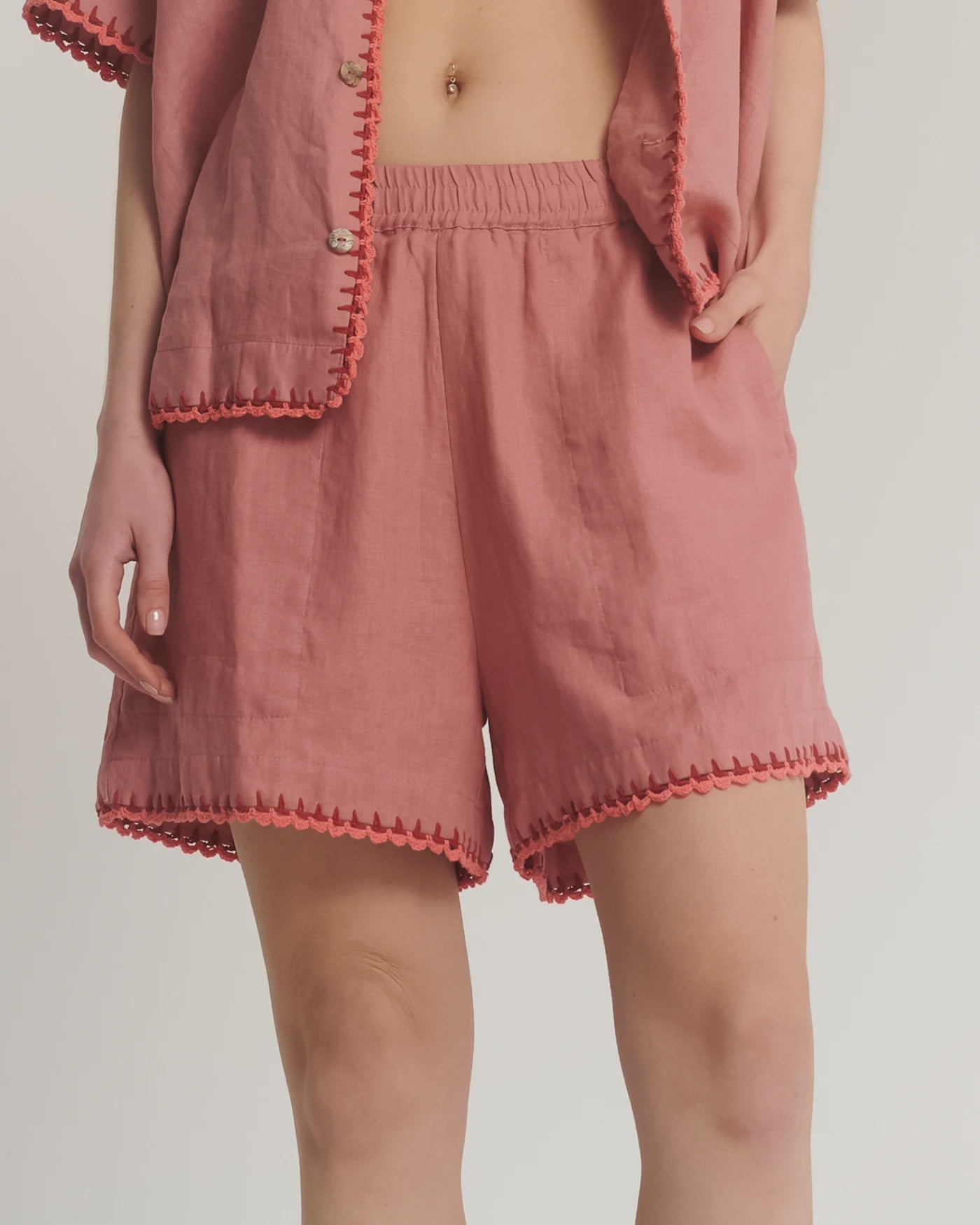 Hand Crochet Trimmed Linen Shorts