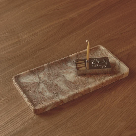 Linea Rectangle Marble Tray - Fossil Pink