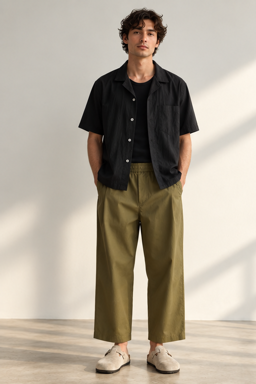 Pleated Cotton Pant - Olive