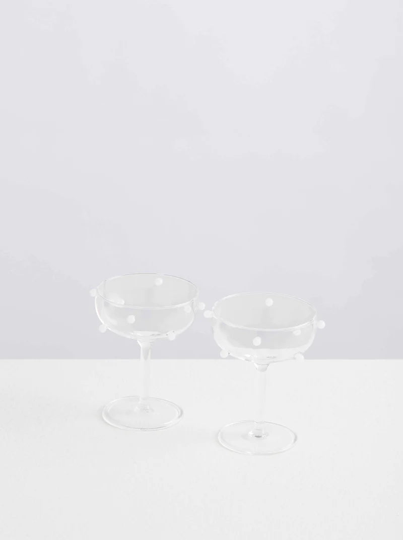 2 Champagne Coupes - Clear / White