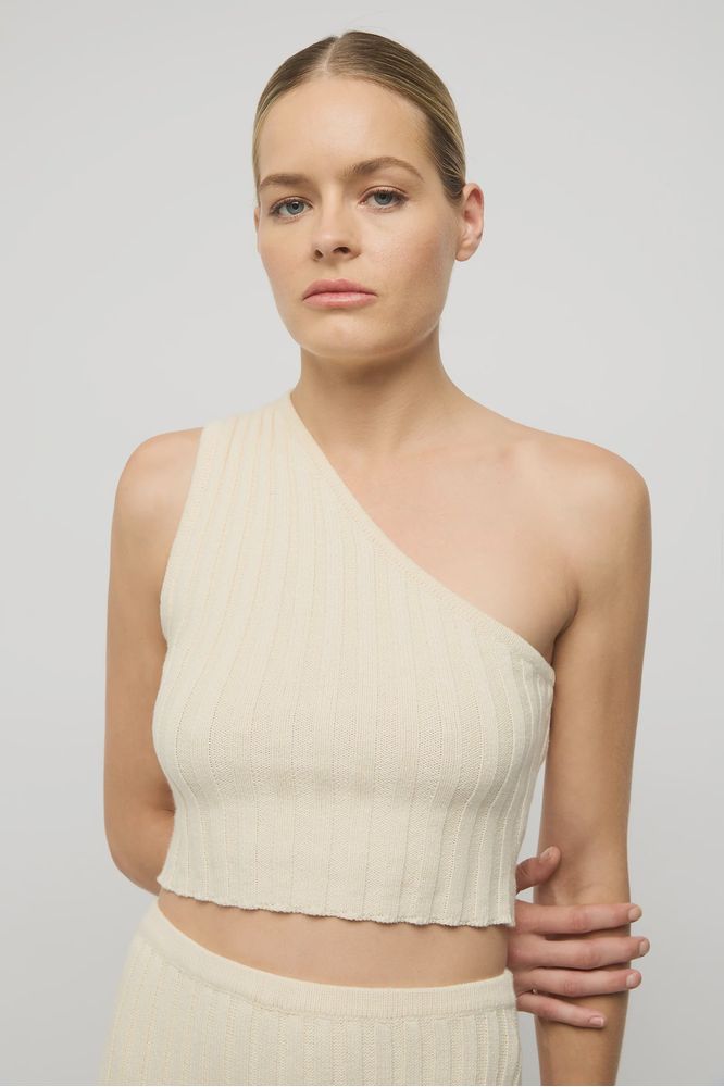 Rowan One Shoulder Cotton Knit Top